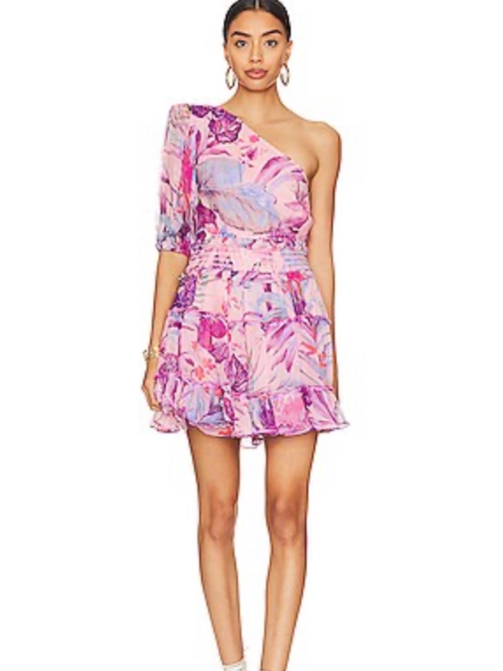 Zazu Rococo Sand Pink and Purples One-Shoulder Mini Dress NWT